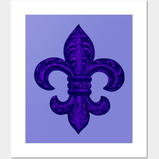 Purple French Fleur de Lys, floral swirls Posters and Art